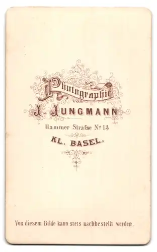 Fotografie J. Jungmann, Kl. Basel, Hammerstrasse 13, junger Mann mit pomadisiertem Haar