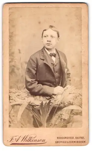 Fotografie F. A. Wilkinson, Huddersfield, Byram Arcade, Portrait junger Mann im Anzug mit Fliege