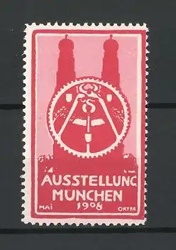 Reklamemarke München, Ausstellung 1908, Messelogo und Frauenkirche