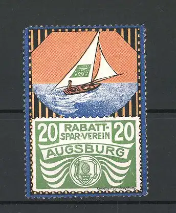 Reklamemarke Rabatt-Spar-Verein Augsburg, Segelboot mit Reklame auf dem Segel