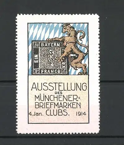 Reklamemarke München, Ausstellung des Münchener Briefmarken-Clubs 1914, Löwe hält Wappen
