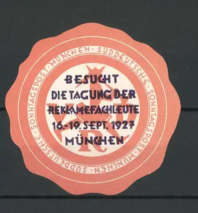 Reklamemarke München, Tagung der Reklamefachleute 1927, Süddeutsche Sonntagspost München