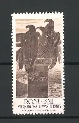 Reklamemarke Rom, Internationale Ausstellung 1911, drei Geier sitzen auf einem Gedenkstein
