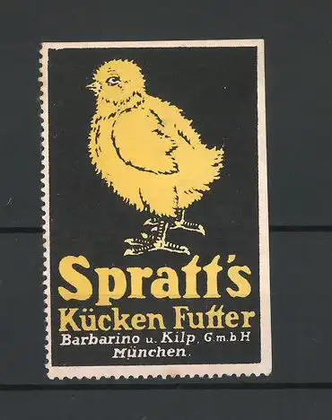 Reklamemarke Spratt's Küken-Futter, Barbarino und Kilp GmbH, München, Ansicht eines Kükens