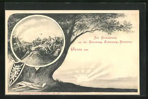 AK Zur Erinnerung an die erhebung Schleswig-Holsteins, Uferpartie mit Baum, Revolution 1848