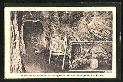 AK Leichtweisshöhle, Inneres der Räuberhöhle mit Schlafgemach und Versammlungsraum der Räuber