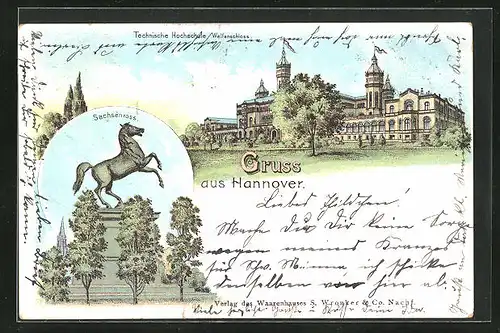 Lithographie Hannover, Sachsenross, Technische Hochschule, Welfenschloss