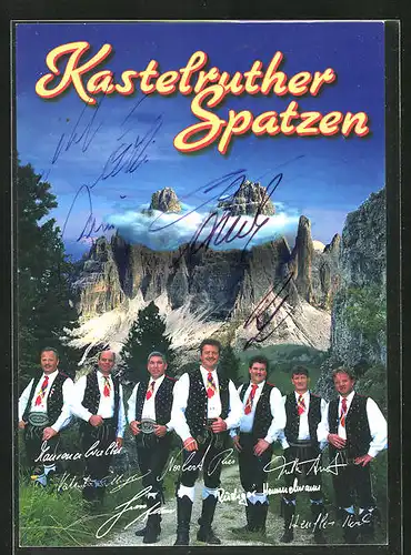AK Musikgruppe Kastelruther Spatzen in Trachten, Autogramme