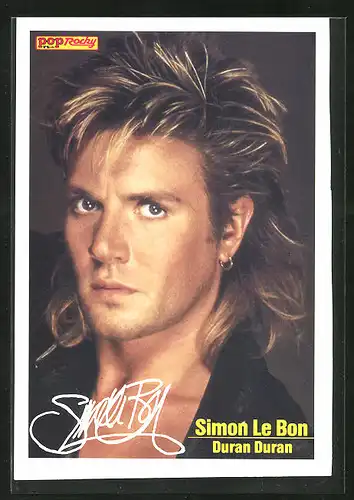 AK Musiker Simon Le Bon von Duran Duran mit blonden Strähnchen und Ohrring, Autograph