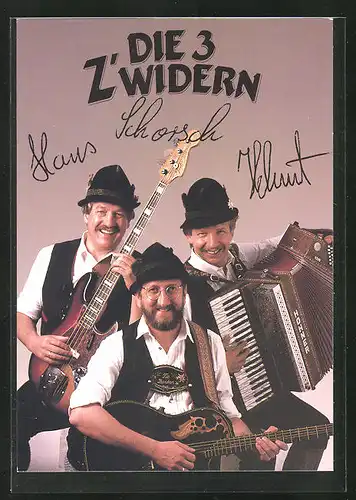 AK Musikertrio Die 3 Z`widern in Tracht und ihren Instrumenten, Autograph