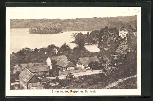 AK Binenwalde /Ruppiner Schweiz, Ortspartie mit See