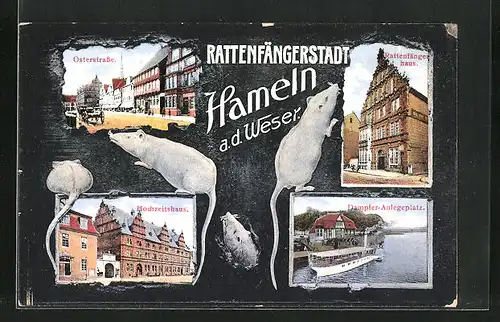 AK Hameln /Weser, Osterstrasse, Rattenfängerhaus, Hochzeitshaus