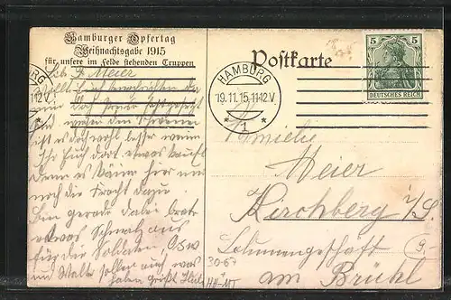 Künstler-AK Hamburg, Opfertag - Weihnachtsgabe 1915, Erzengel Michael
