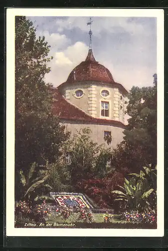 AK Zittau i. Sa., Blumenuhr mit Fleischerbastei