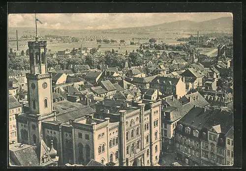 AK Zittau i. Sa., Teilansicht mit Rathaus