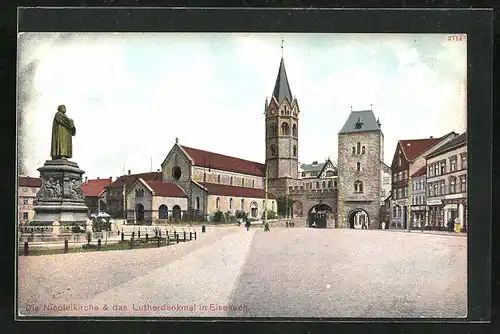AK Eisenach, Nikolaikirche & Lutherdenkmal