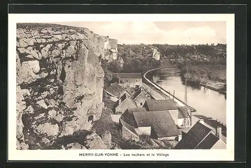 AK Merry-sur-Yonne, Les rochers et le Village
