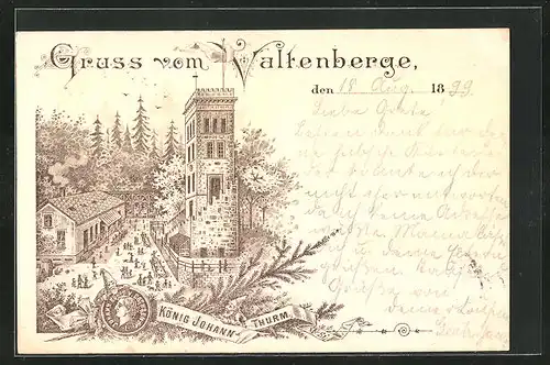 Lithographie Neukirch / Lausitz, König-Johann Turm auf dem Valtenberge