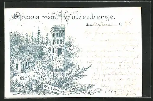 Lithographie Neukirch / Lausitz, König-Johann Turm auf dem Valtenberg