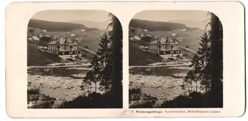 Stereo-Fotografie unbekannter Fotograf, Ansicht Spindelmühle / Riesengebirge, Hotel Deutscher Kaiser