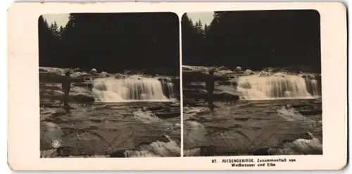 Stereo-Fotografie Peter Peters, Hamburg, Ansicht Riesengebirge, Zusammenfluss von Weisswasser & Elbe