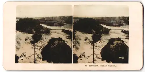 Stereo-Fotografie Peter Peters, Hamburg, Ansicht Trollhättan Diebsfall / Schweden, Wasserfall