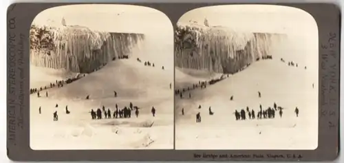 Stereo-Fotografie American Stereoscopic Co., New York, Ansicht Niagara Falls / NY, Wasserfall im zum teil eingefroren