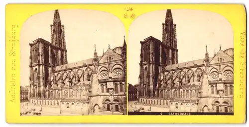 Stereo-Fotografie unbekannter Fotograf, Ansicht Strasbourg, Partie am Münster - Kathedrale