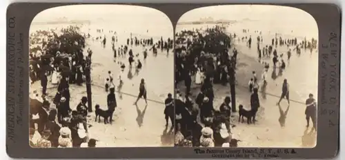 Stereo-Fotografie American Stereoscopic Co., New York, Ansicht New York City, Badegäste am Strand von Coney Island