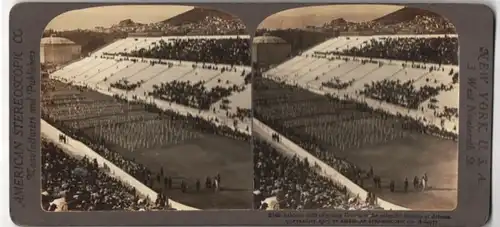 Stereo-Fotografie American Stereoscopic Co., New York, Ansicht Athen, Gymnastische Vorführung junger Griechen