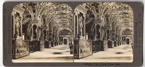 Stereo-Fotografie American Stereoscopic Co., New York, Ansicht Vatikan, Blick in die Bibliothek