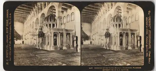 Stereo-Fotografie H.C. White Co., New York, Ansicht Damascus, Inneres der grossen Moschee