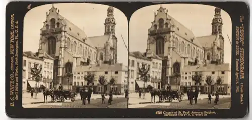 Stereo-Fotografie H.C. White Co., New York, Ansicht Antwerpen, Cafe Schootenhof an der Paulskirche