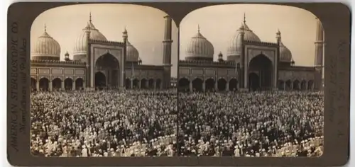 Stereo-Fotografie American Stereoscopic Co., New York, Ansicht Delhi, Menschenmassen strömen zur Grossen Moschee