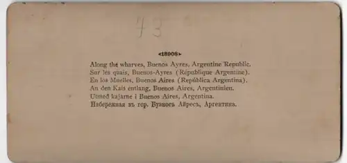 Stereo-Fotografie H.C. White Co., New York, Ansicht Buenos Aires, Kräne & Güterzug am Hafen-Quai