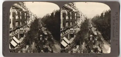 Stereo-Fotografie American Stereoscopic Co., New York, Ansicht Paris, Ladengeschäfte am grossen Boulevard