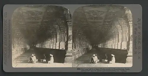 Stereo-Fotografie American Stereoscopic Co., New York, Ansicht Rameswaram, Lange Halle im Hindu-Tempel