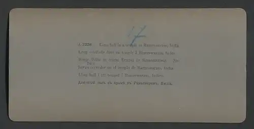 Stereo-Fotografie American Stereoscopic Co., New York, Ansicht Rameswaram, Lange Halle im Hindu-Tempel