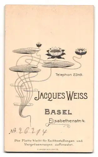 Fotografie Jacques Weiss, Basel, Elisabethenstrasse 4, Portrait eleganter Herr mit Moustache