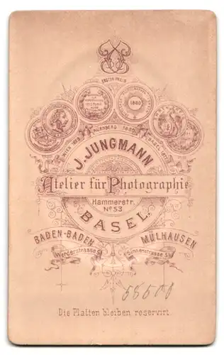 Fotografie J. Jungmann, Basel, Hammerstrasse 53, Brustportrait bürgerliche Dame in modischer Kleidung