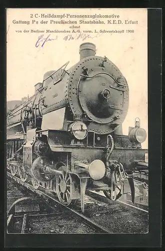 AK Heissdampf-Personenzuglokomotive Gattung P 8 No. 2412 der Preussischen Staatsbahn K. E. D. Erfurt