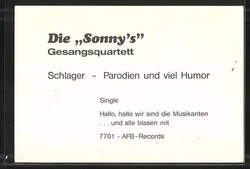 AK Musikerquartett Die Sonny`s mit Akkordeon, Autogramme