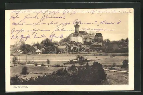 AK Sanspareil, Ortsansicht mit Burg