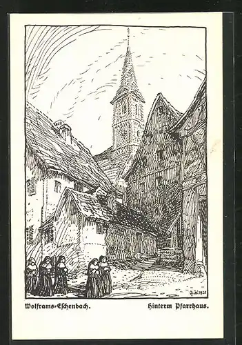 Künstler-AK Wolframs-Eschenbach, Hinterm Pfarrhaus