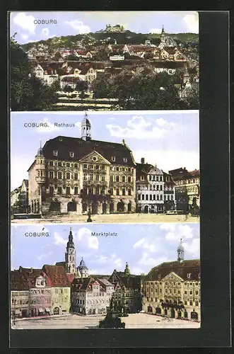 AK Coburg, Rathaus, Marktplatz