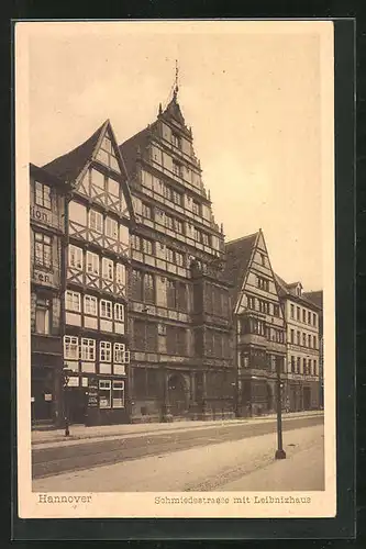 AK Hannover, Schmiedestrasse mit Leibnizhaus