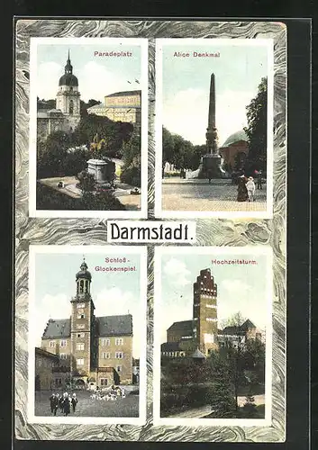 AK Darmstadt, Paradeplatz, Alice Denkmal, Schloss-Glockenspiel