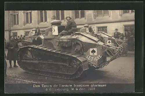 AK Strasbourg, Des Tancs de l`armee francaise glorieuse 1918
