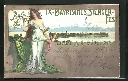 Künstler-AK Lindau i /B., IX. Bayrisches Sänger-Fest 1904, Teilansicht, PP15 C64, Ganzsache Bayern
