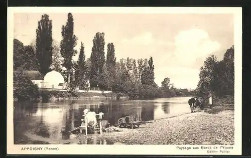 AK Appoigny, Paysage aux Bords de l`Yonne